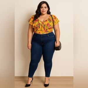 Floral Yellow Ruffle Midriff Top